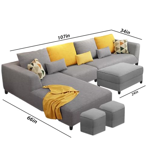 Image of Casaliving Minta 8 Seater L Shape Sofa Set with Ottoman & 2 Puffy for Living Room (8 Seater LHS, Grey)