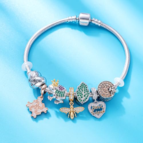 925 Sterling Silver Charms Gold, Jewelry for Bracelets and Necklaces, Family Love Mom Dangle Pendants, Heart Charms Hawaii Beads, Birthday Gift for Women