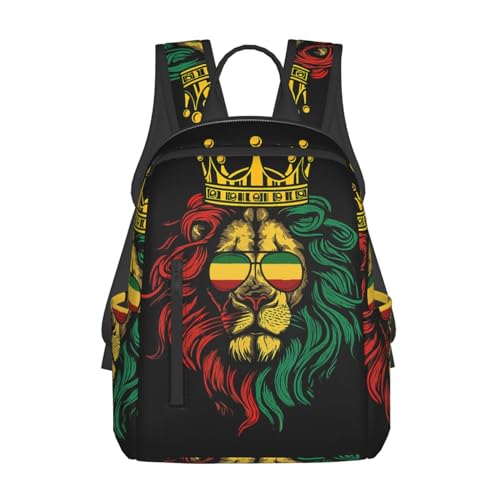 Men Women Bookbag Reggae king Rasta Flag Lion Black Laptop & Tablet Backpack for Travel, & Work