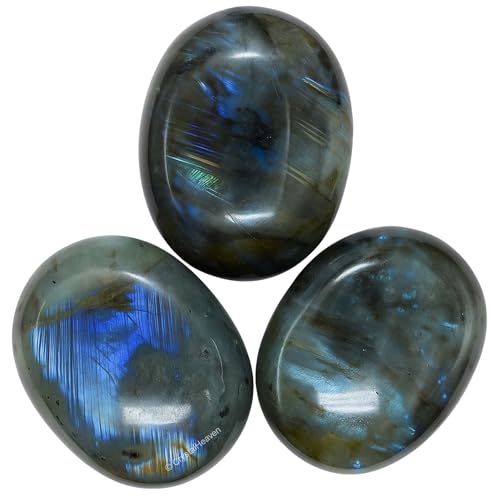 Image of Certified Labradorite Crystal Palm Pebbles Stones for Anxiety Stress Relief Massage - AAA Grade Original Healing Gemstone Agate Palm Stone for Yoga Meditation Spiritual Reiki Feng Shui