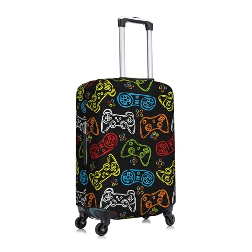 Game Controller Joystick Silhouettes Travel Luggage Cover Fits 18/24/28/32 Inch Luggage, Elastic Suitcase Cover Protector with Concealed Zipper for Wheeled Suitcase Tsa Approved3