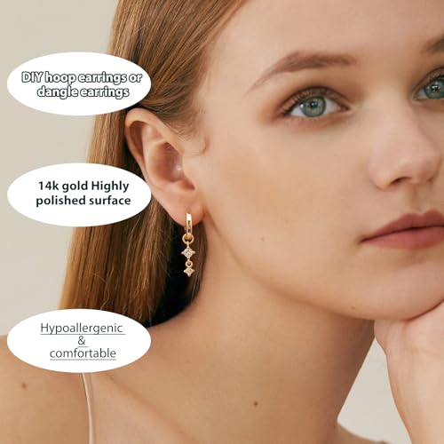 14K Gold Plated Huggie Earrings and Charm Set for Women |Mix and Match Earring Pack with Cubic Zirconia Star Heart Flower Bow Small Hoop Earrings with Charms4