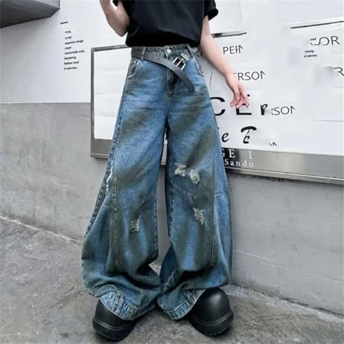 Men's American Style Jeans Dirty-Dye Flip Design Wide Leg Pants High Street Menwear Denim Trousers3