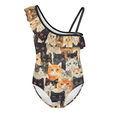 Forchrinse Girls One Piece Swimsuits Cute Cat Ruffles Swimwear Beach Sport Bathing Suit with Adjustable Strap