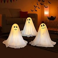 Halloween Deko Geister Ghosts Laternen mit Erdspieß 3er Set, Leuchtende Halloween Party Deko Outdoor für Garten, Terrasse, Hof, Gruseldekoration Leuchtende Ghost
