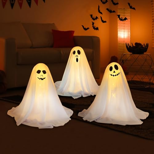 Halloween Deko Geister Ghosts Laternen mit Erdspieß 3er Set,...