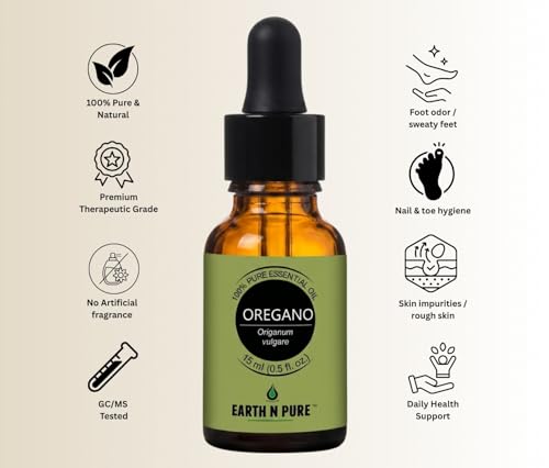Image of Earth N Pure Oregano Essential Oil - 100% Pure & Natural, Steam Distilled - Warm Herbaceous Aroma for Diffusers, Massage Blends & DIY Care | 15ml