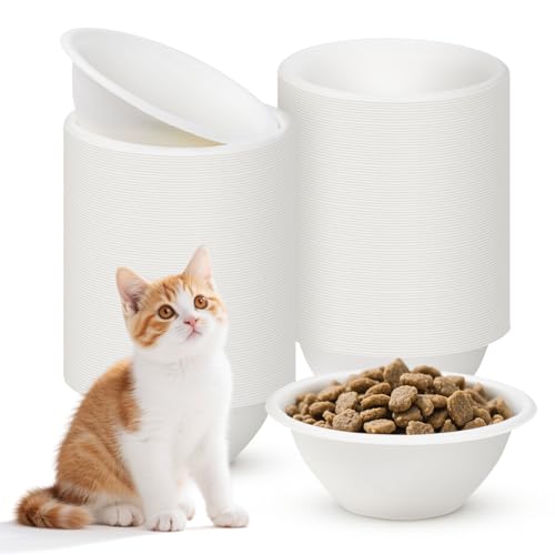 Ciotole usa e getta per animali domestici, bianche ispessite, usa e getta, 100 ciotole usa e getta per gattini, cuccioli, cibo umido e secco (220 ml)