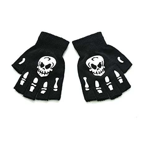 AcrossSea Skull gloves Halloween costume accessories Luminous knitted gloves Unisex warm gloves (fingerless) Cover