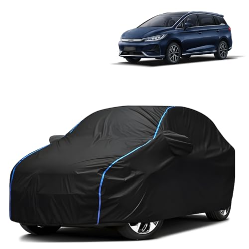 Image of Kerwa Car Body Cover Waterproof Compatible with BYD eMAX 7 | Scratch Proof, Anti-Dust, UV Protection with Windproof Buckle Strap and Mirror Pockets, Bottom Elastic Fitted-Black