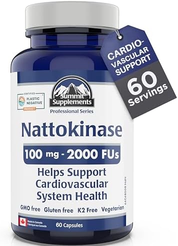 Nattokinase 100mg 2000 FU, 60 DR Vegetarian Capsules, 60-Day Supply - Supports Cardiovascular & Heart Health, Non-GMO, Gluten-Free - Promotes Circulation & Vitality, Proudly Canadian, Plastic Negative