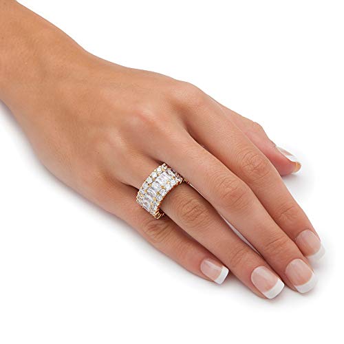 14K Yellow Gold over Sterling Silver Baguette Cut and Round Cubic Zirconia Triple Row Eternity Ring3