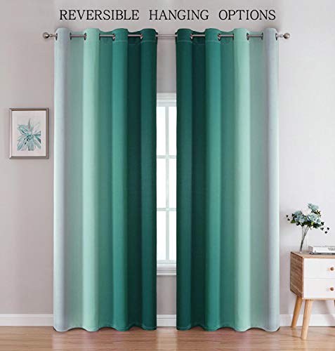 Image of G2000 Blackout Curtains & Drapes for Bedroom Living Room 84 Inches Long Teal and Greyish White Room Darkening Window Treatments Ombre Thermal Insulated Light Blocking Grommet Backdrop 2 Panels Set