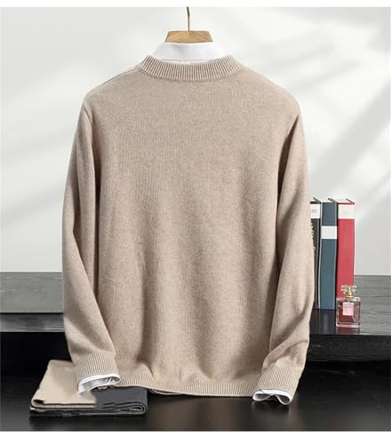 Men's Winter Thicken Wool Blend Sweater Solid Color Round Neck Business Casual Loose Bottoming Sweater2