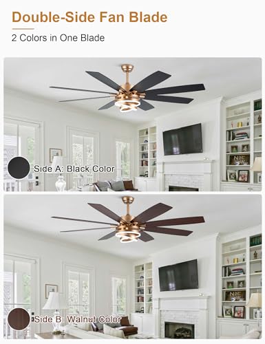 Image of 72 Inch Large Gold Modern Ceiling Fans with Lights