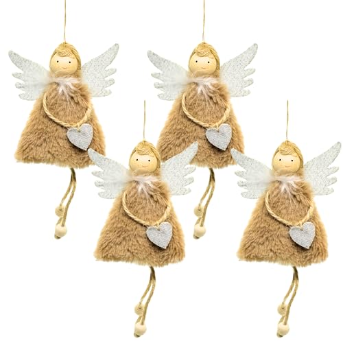 BoBoU Weihnachtsschmuck Braun Engel (4er-Set) aus Holz und Gewebe...