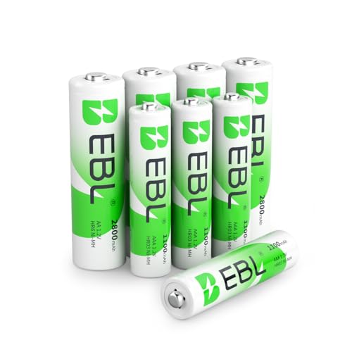 EBL 8 Pack AA AAA Pilas Recargables Ni MH de 1,2V, 4 x Pilas Recargables AA 2800mAh y 4 x Batería Recargables AAA 1100mAh