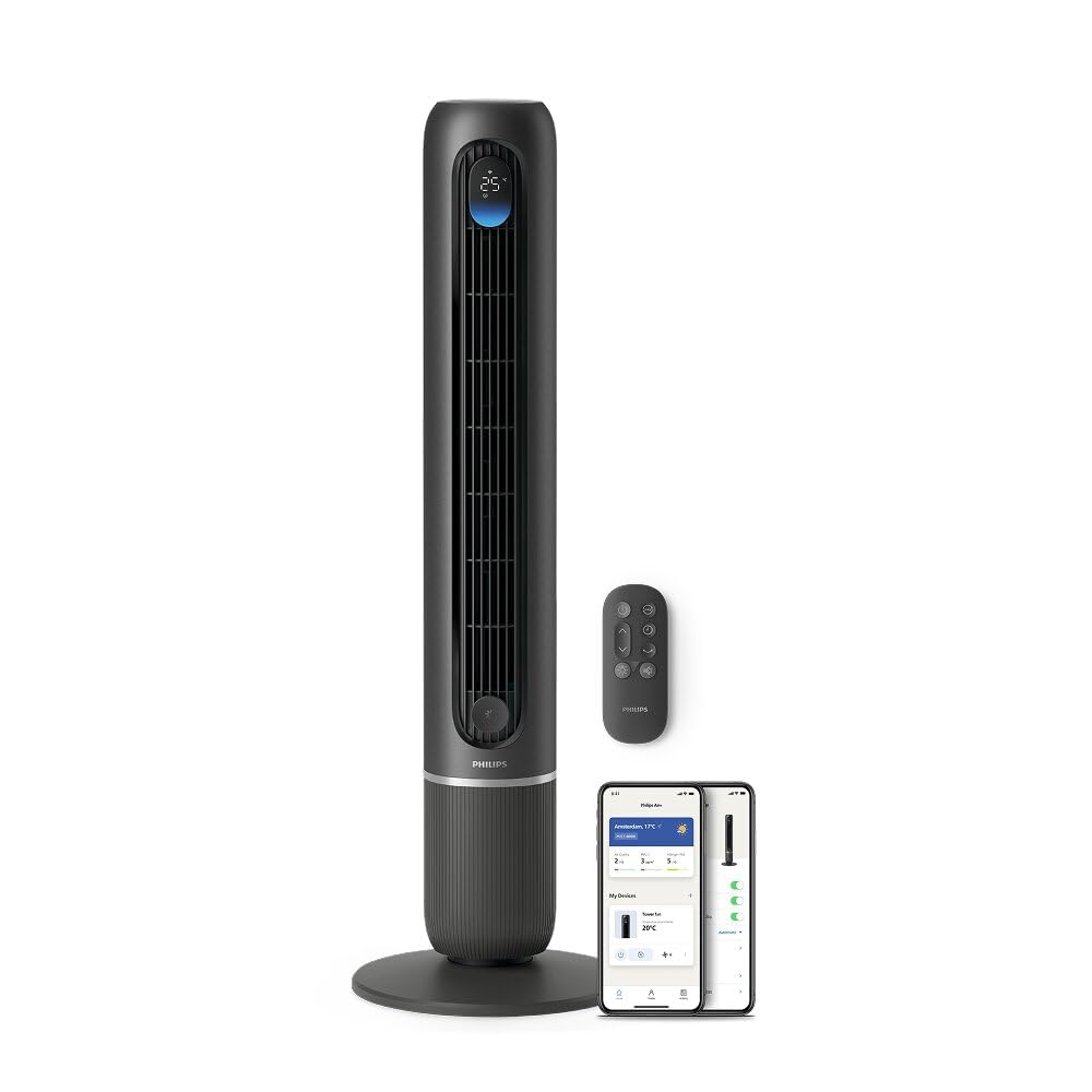 PHILIPS Ventilatore Wifi Serie 7000, Potente 8,4 m/s, ultra-silenzioso 22 dB, efficiente energeticamente, modalità Sleep, 12 velocità, display temperatura, timer 12 ore, oscillazione 80° (CX7550/01)