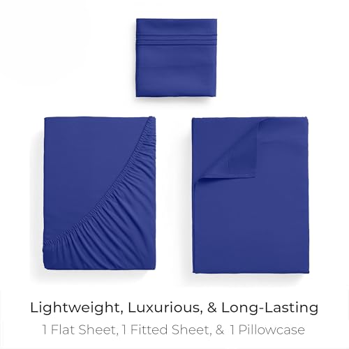 Image of Mellanni Twin Sheets Set - 3 PC Iconic Collection Bedding | Hotel Luxury, Extra Soft, Cooling Bed Sheets - Wrinkle, Fade, Stain Resistant (Twin, Royal Blue)