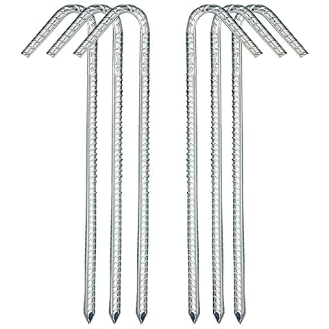 Ground Stakes Heavy Duty Tent Anchors Garden Staples Metal Ground Rebar Pegs Landscape Gardening Nails Pins Stake for Camping Tents Trampoline Fence (12 inch ,6pack) Cover