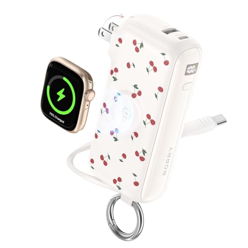 Image of RORRY Flow Portable Charger 10000mAh 40W Wall Plug Power Bank Battery Pack | Built-in USB-C Cable, Keychain Design, Fast Charging, for iPhone 17 /16 /15, Apple Watch, iPad, 3-in-1, Travel Essential