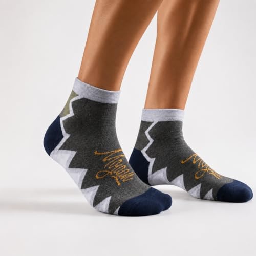 Image of Essentials Unisex Cotton Ankle Socks for Men & Women, Breathable Moisture Wicking Sports Socks, Ultra Soft Summer Athletic Socks, Striped & Geometric Multicolor