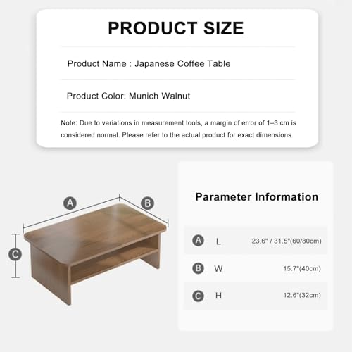 Mesa de centro japonesa de nogal de 80x40 cm con cajones para tu salón 3