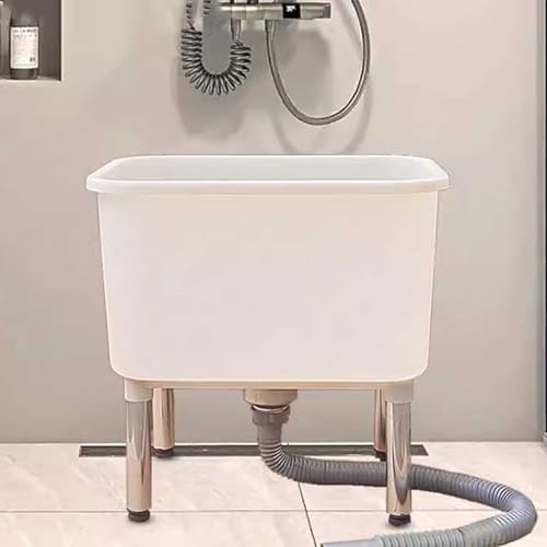 Fregadero de plástico móvil con lavabo de 25 cm de profundidad y boquilla de drenaje grande, ideal para tareas de limpieza de lavandería, cocina, garaje y patio trasero