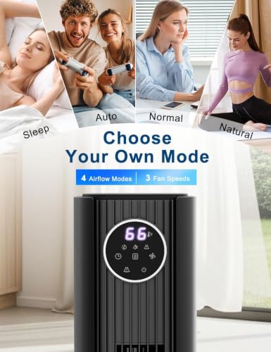 Image of Antarctic Star 85 Oscillating Tower Fan, 36 inch Electric Standing Cooling Floor Fan, 23ft /s High Velocity, 3 Speeds 2 Modes, 12H Timer for Bedroom Home Office, Black