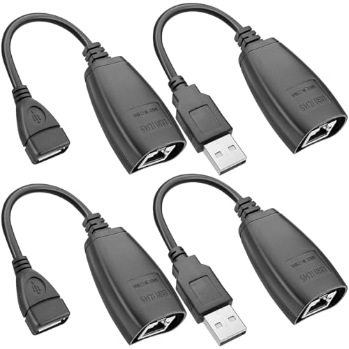 BERANMEY USB RJ45 Extension Adapter, 2 Pairs USB RJ45 Extender Over Cat5/Cat5e/Cat6 Cable Extension Cord Connector Up to 150ft Length