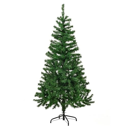 GIGALUMI 150cm/5ft Fold-Out Artificial Christmas Tree, Realistic Green Xmas Tree, 400 PVC Tips, With Metal Stand, Indoor Outdoor Holiday Decoration Pine Tree