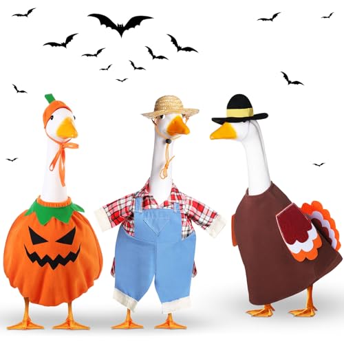 Silicherry 3 Set Thanksgiving Porch Goose Outfit Lawn Porch Costume Plastic Goose Clothing for 23 Outdoor(Turkey)