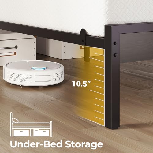 Image of Rolanstar Full Size Bed Frame with LED Lights and Charging Station, Wood Storage Headboard and Under Bed Storage, Metal Platform, Noise Free, No Box Spring Needed, Balck Oak