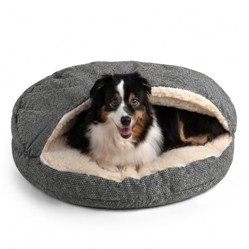 Image of Snoozer Cozy Cave Dog Bed, Round Covered Dog Bed, Merlin Pewter (L)