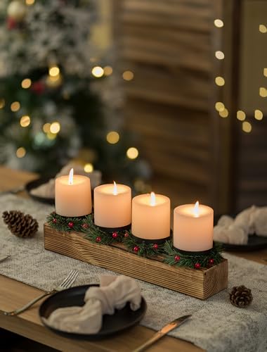 Romadedi クリスマスキャンドルホルダーセンターピースセット - ファームハウス パインウッドキャンドルホルダー ミニリース付き ホリデーダイニングテーブル装飾 クリスマス 冬 素朴なホームデコレーション ギフト 16.5インチ [3]