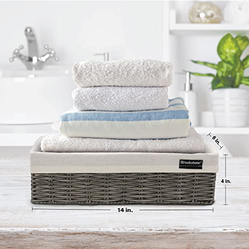 Brookstone [2 Pack] Woven Storage Basket, Organization And Storage Bin, Over The Toilet Paper Reserve, Suitable For Any Décor Style, Perfectly Sized At 14” X 4” X 6” #TOP3