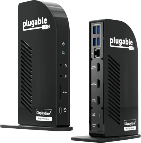 Image of Plugable USB-C Triple Monitor Docking Station:13-in-1 Laptop Dock with 100W Charging for Mac (DisplayLink Driver Required),Windows,Chrome,3 HDMI, GB Ethernet, SD,USB-C 20W, 4 USB-UD-ULTCDL (Pack of 8)