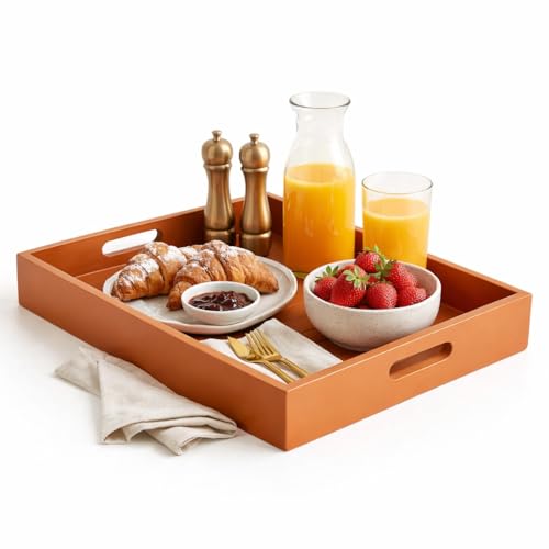 Image of Ecoline Premium Wooden Serving Tray Platter Multipurpose Tray | Breakfast Tray, Tea & Coffee Tray, Storage Organizer, Table & Kitchen Decor (Large)