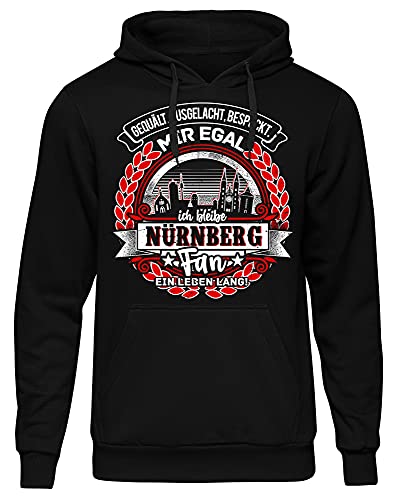 UGLYSHIRT EIN Leben lang Nürnberg Herren Kapuzenpullover | Stadt - Nürnberg Skyline - Fussball - Sport - Nürnberg Pullover - Ultras - Hoodie | Schwarz (S)