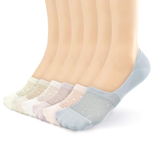 Image of BIVOLU Womens Low Cut Thin Breathable Cotton Sock with Cushion Non Slip Comfortable Causal No Show Socks for Women Solid Liner Flats Socks 6 pack