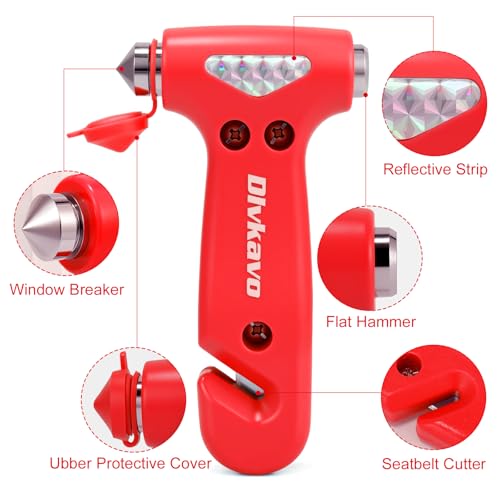 Image of Window Breaker, 3-in-1 Emergency Escape Tool with Car Safety Hammer and Seat Belt Cutter, Safety Emergency Car Escape Tool, Road Trip Essential Gift for Family (Red)