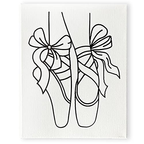Canvas Painting | Pre Drawn Stretched Cotton Canvas | Ballerina Pointe Shoes | Birthday Gift | Adult Sip And Diy Paint Party Favor | (8X10) #TOP18