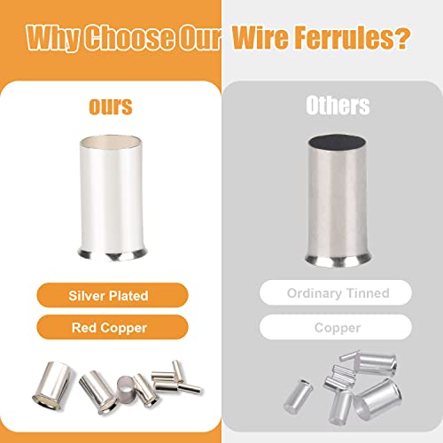 mankk 166 Pcs Wire Ferrules Kits Silver Plated Copper Crimp Terminal Connector 8 Sizes AWG (1/0 2/0 2 4 6 8 10 12) Sleeves Insulated Cord Pin End Terminal M-020