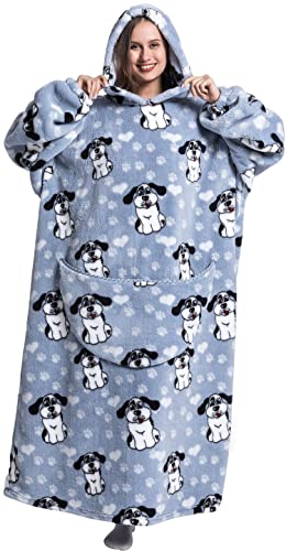 Ksnnrsng Surdimensionné Capuche Couvertures Polaire Couverture Douce et Chaude Hoodie à Capuche avec Grande Poche pour Femme Homme (Grandes Oreilles Chien)