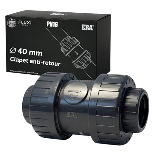 FLUXI-TECH Clapet Anti-Retour PVC-U PN16 – Vanne Anti-Refoulement à Ressort – True Union Démontable – À Coller – Piscine, Irrigation & Plomberie –...