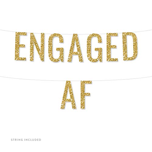 Andaz Press Real Glitter Paper Pennant Hanging Banner, Engaged AF, Gold Glitter, Includes String, Pre-Strung, No Assembly Required, 1-Set