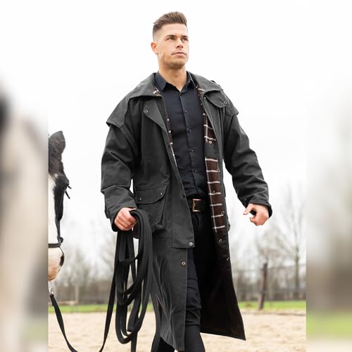 Image of RESISTANCE Premium Oilskin Duster Coat Waterproof Cotton Unisex Cowboy Cowgirl Western Workwear