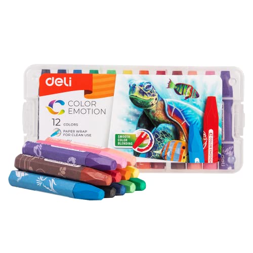 deli Wachsmalstifte Kinder &ndash; 12 Leuchtende Farben Wachsmalkreide &ndash; &Ouml;lkreide & Pastellkreide Set &ndash; Stifte ab 1 Jahr &ndash; Malstifte f&uuml;r Kinder &ndash; Buntstifte & K&uuml;nstlerbedarf &ndash; Bruchsicher & Ergonomisch
