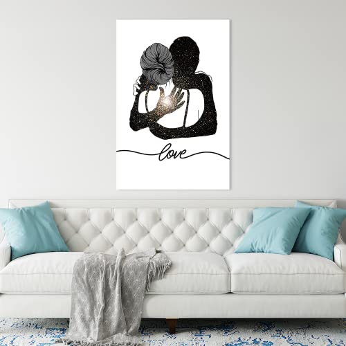 Bedroom Wall Decoration, Frame Romantic Couple Living Room Canvas Wall Art, Love, Black And White Modern Abstract Embrace Lovers Painting Picture Poster Canvas Art Print Poster, Wall Art Sketch Art Line Painting Bedroom Bathroom Hotel 16X24 Inch #TOP1