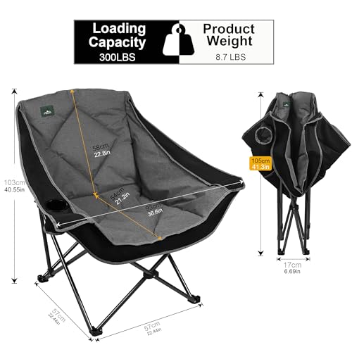Northroad Butaco Plegable para Camping, Silla Portable Sobredimensionada con Porta Vasos y Respaldo Acolchonado, Capacidad 300 LBS para Exterior miniatura 3